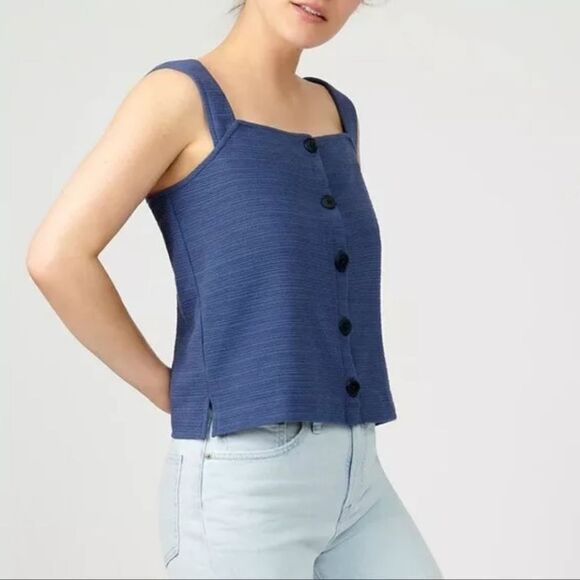 Jcrew blue Textured button-front tank size s - Picture 1 of 6